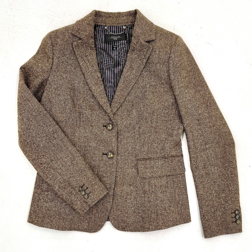 WEEKEND MAX MARA Herringbone Wool Silk Blazer Jacket,  size 12